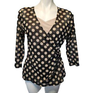 ❤️ 4/$20 Notations top Women's medium Black tan polka dot Sheer Waist detail